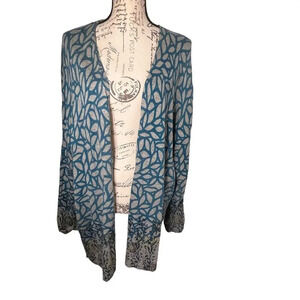 Sigrid Olsen Oversized open lightweight cardigan, geometric floral ribbed, XL ￼